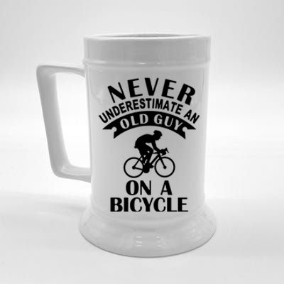 Never Underestimate An Old Guy On A Bicycle Beer Stein