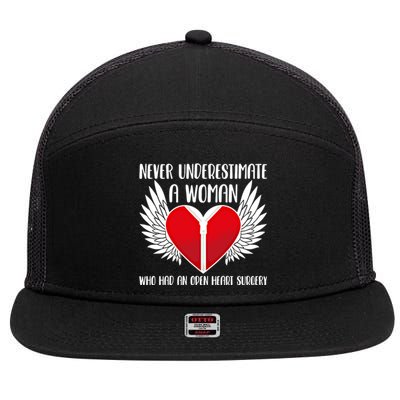 Never Underestimate A Who Had An Open Heart Surgery Gift 7 Panel Mesh Trucker Snapback Hat