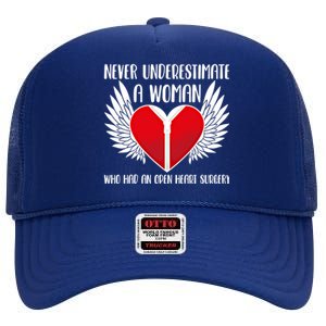 Never Underestimate A Who Had An Open Heart Surgery Gift High Crown Mesh Back Trucker Hat