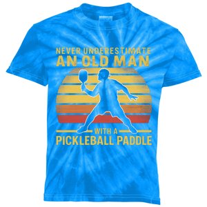 Never Underestimate An Old With A Pickleball Paddle Gift Kids Tie-Dye T-Shirt