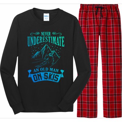 Never Underestimate An Old On Skis Funny Skiing Gift Long Sleeve Pajama Set