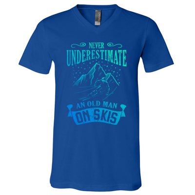 Never Underestimate An Old On Skis Funny Skiing Gift V-Neck T-Shirt