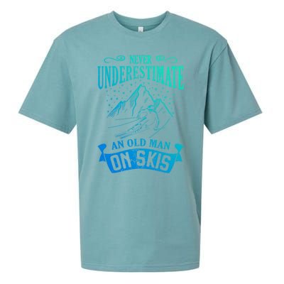 Never Underestimate An Old On Skis Funny Skiing Gift Sueded Cloud Jersey T-Shirt