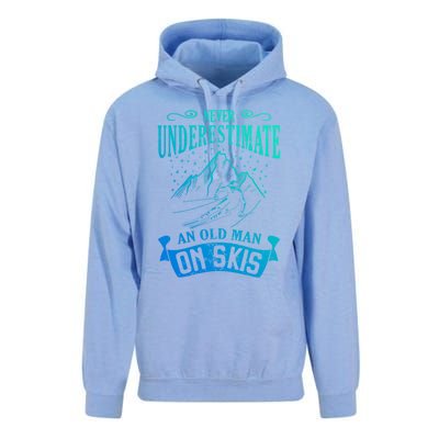 Never Underestimate An Old On Skis Funny Skiing Gift Unisex Surf Hoodie