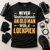 Never Underestimate An Old With A Lockpick Locksmith Gift Cooling Performance Crew T-Shirt