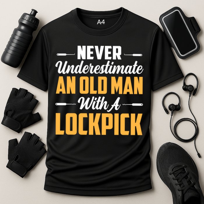 Never Underestimate An Old With A Lockpick Locksmith Gift Cooling Performance Crew T-Shirt