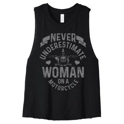 Never Underestimate A Woman Motorcycle Women's Racerback Cropped Tank