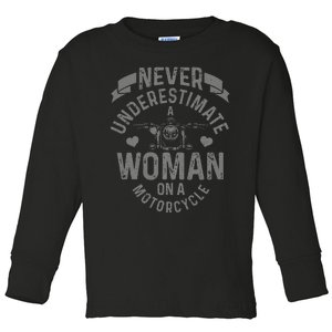 Never Underestimate A Woman Motorcycle Toddler Long Sleeve Shirt