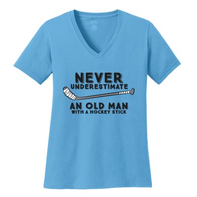 Never Underestimate An Old With A Stick Retired Hockey Gift Women's V-Neck T-Shirt