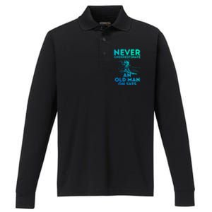 Never Underestimate An Old On Skis Skiing Lovers Tee Meaningful Gift Performance Long Sleeve Polo