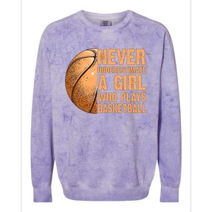 never underestimate a girl who plays basketball shirt funny Colorblast Crewneck Sweatshirt