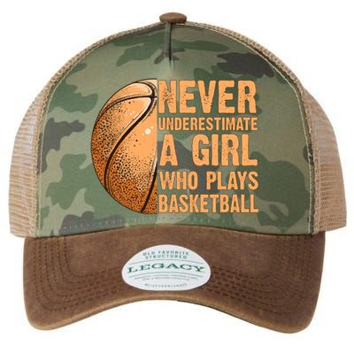 never underestimate a girl who plays basketball shirt funny Legacy Tie Dye Trucker Hat