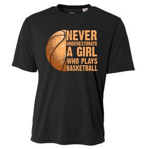 never underestimate a girl who plays basketball shirt funny Cooling Performance Crew T-Shirt