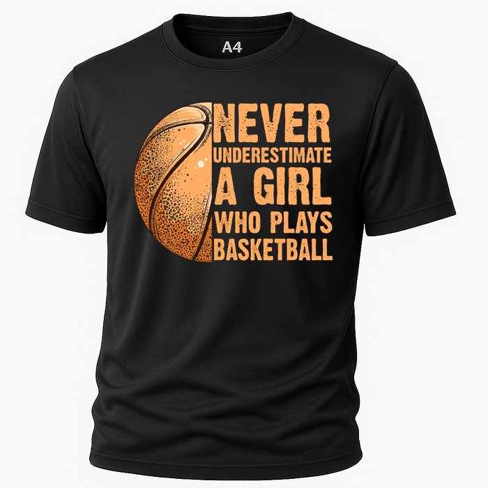 never underestimate a girl who plays basketball shirt funny Cooling Performance Crew T-Shirt