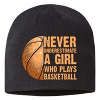 never underestimate a girl who plays basketball shirt funny Sustainable Beanie