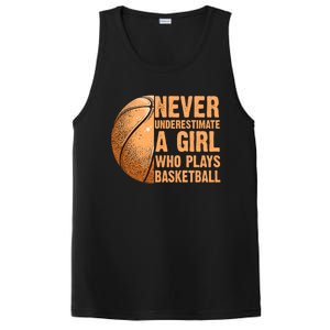 never underestimate a girl who plays basketball shirt funny PosiCharge Competitor Tank