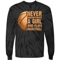 never underestimate a girl who plays basketball shirt funny Tie-Dye Long Sleeve Shirt