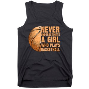 never underestimate a girl who plays basketball shirt funny Tank Top