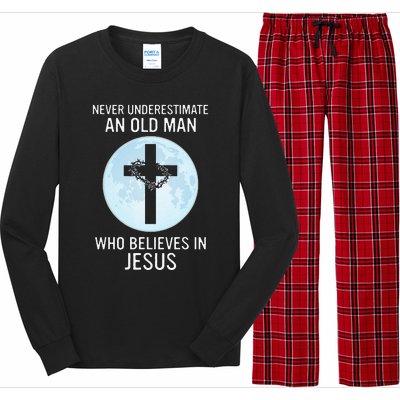 Never Underestimate An Old Man Who Believes In Jesus Long Sleeve Pajama Set