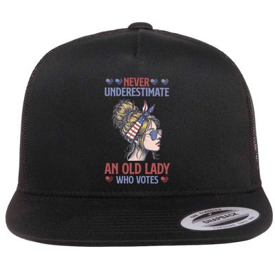 Never Underestimate An Old Lady Who Votes Feminist Flat Bill Trucker Hat