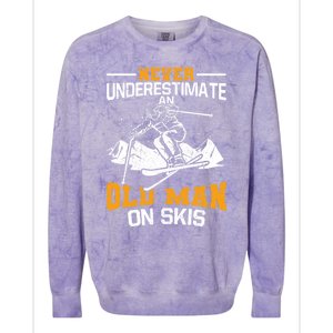 Never Underestimate An Old On Skis Gift Colorblast Crewneck Sweatshirt