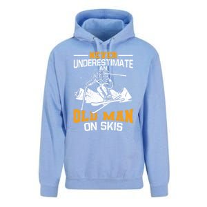 Never Underestimate An Old On Skis Gift Unisex Surf Hoodie