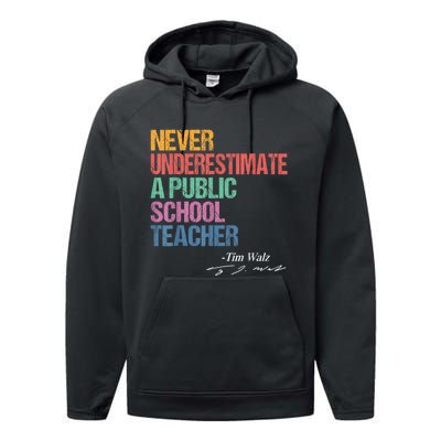 Never Underestimate A Public School Teacher Harris Walz 2024 Performance Fleece Hoodie