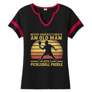 Never Underestimate An Old With A Pickleball Paddle Gift Ladies Halftime Notch Neck Tee