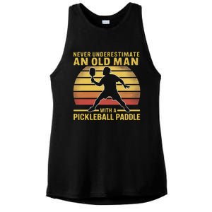 Never Underestimate An Old With A Pickleball Paddle Gift Ladies PosiCharge Tri-Blend Wicking Tank