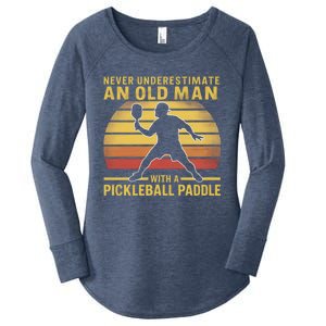 Never Underestimate An Old With A Pickleball Paddle Gift Women's Perfect Tri Tunic Long Sleeve Shirt