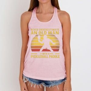 Never Underestimate An Old With A Pickleball Paddle Gift Women's Knotted Racerback Tank