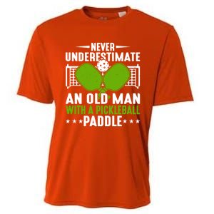 Never Underestimate An Old With A Pickleball Paddle Gift Cooling Performance Crew T-Shirt