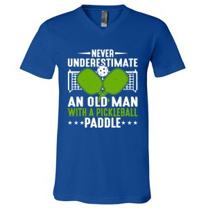 Never Underestimate An Old With A Pickleball Paddle Gift V-Neck T-Shirt