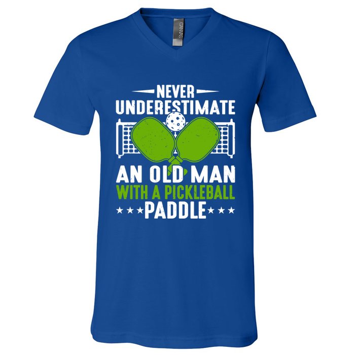 Never Underestimate An Old With A Pickleball Paddle Gift V-Neck T-Shirt