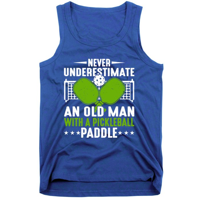 Never Underestimate An Old With A Pickleball Paddle Gift Tank Top