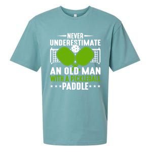 Never Underestimate An Old With A Pickleball Paddle Gift Sueded Cloud Jersey T-Shirt