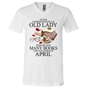 Never Underestimate An Old Lady Who Reads Many Books Gift V-Neck T-Shirt