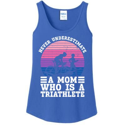 Never Underestimate A Mom Who Is A Triathlete Cool Gift Triathlon Gift Ladies Essential Tank