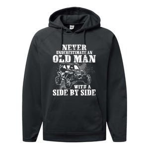 Never Underestimate An Old Man Funny Performance Fleece Hoodie