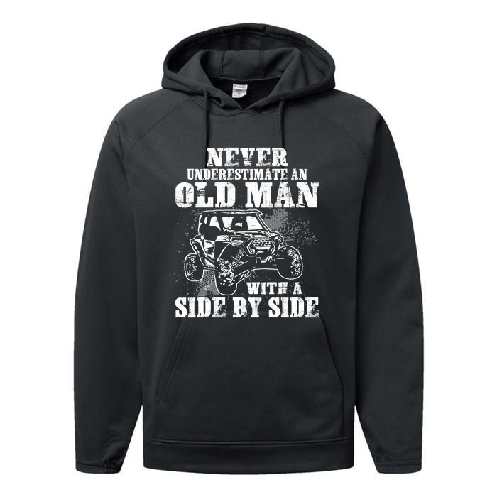 Never Underestimate An Old Man Funny Performance Fleece Hoodie