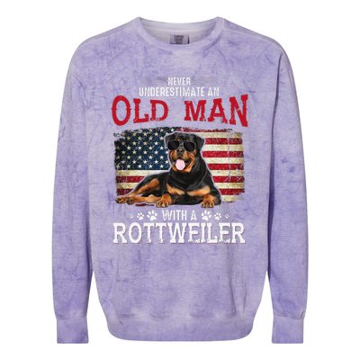 Never Underestimate An Old Man With A Rottweiler Costume Colorblast Crewneck Sweatshirt