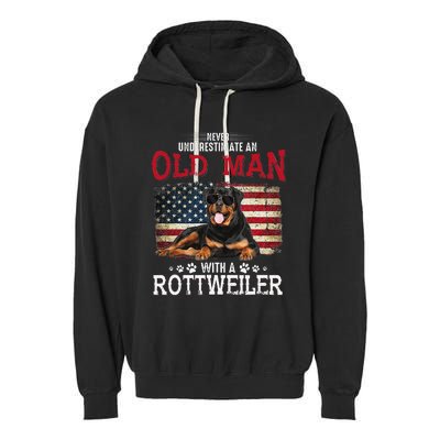 Never Underestimate An Old Man With A Rottweiler Costume Garment-Dyed Fleece Hoodie