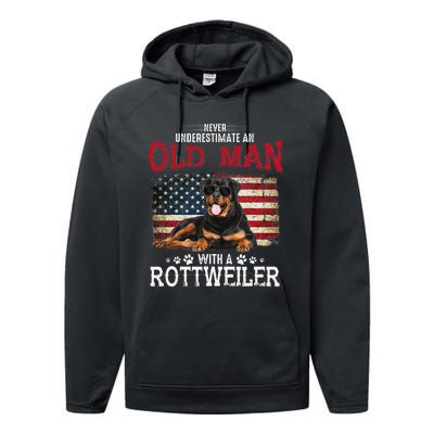 Never Underestimate An Old Man With A Rottweiler Costume Performance Fleece Hoodie