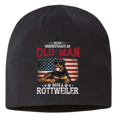 Never Underestimate An Old Man With A Rottweiler Costume Sustainable Beanie