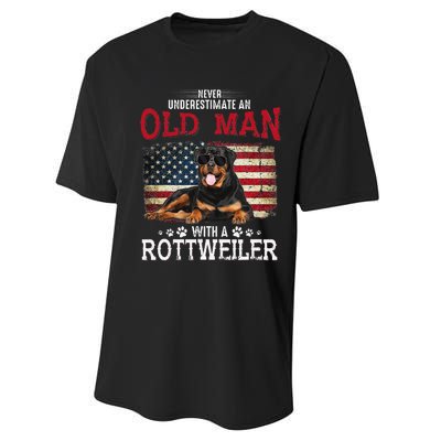 Never Underestimate An Old Man With A Rottweiler Costume Performance Sprint T-Shirt