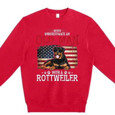 Never Underestimate An Old Man With A Rottweiler Costume Premium Crewneck Sweatshirt