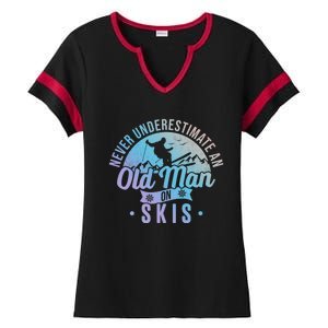 Never Underestimate An Old On Skis Skier Retiret Ski Gift Ladies Halftime Notch Neck Tee