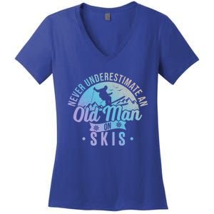 Never Underestimate An Old On Skis Skier Retiret Ski Gift Women's V-Neck T-Shirt