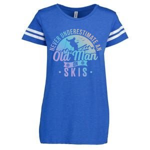 Never Underestimate An Old On Skis Skier Retiret Ski Gift Enza Ladies Jersey Football T-Shirt