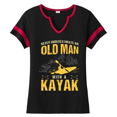 Never Underestimate An Old Man With A Kayak Ladies Halftime Notch Neck Tee